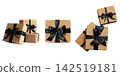 Black Friday. Packages wrapped with elegant bows gather in anticipation of gift-giving, PNG 142519181