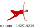 Young woman in red doing yoga, PNG 142519239