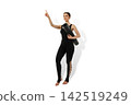Yoga session with a woman holding a mat indoors, PNG 142519249