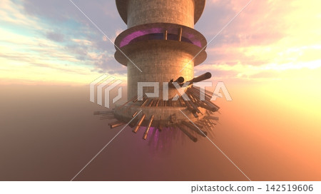 一座漂浮在空中的圓柱形塔樓 一座漂浮在空中的圓柱形塔樓 142519606
