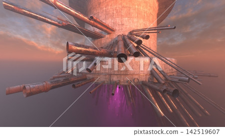 一座漂浮在空中的圓柱形塔樓 一座漂浮在空中的圓柱形塔樓 142519607