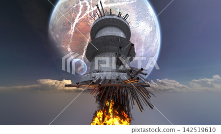 一座漂浮在空中的圓柱形塔樓 一座漂浮在空中的圓柱形塔樓 142519610