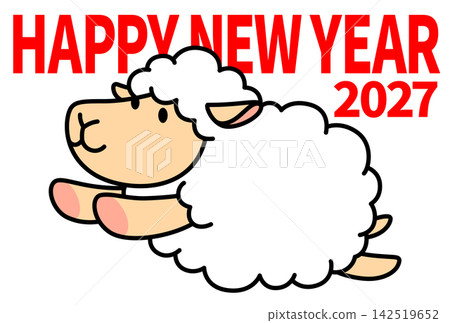 2027 羊年新年賀卡範本 35（新年快樂 羊 橫版） 142519652