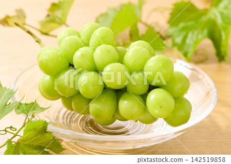 盛在玻璃盤中的 Shine Muscat 葡萄 142519858