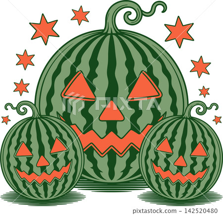 Cute Halloween Watermelon Jack O Lantern Trio Illustration Cute Halloween Watermelon Jack O Lantern Trio Illustration 142520480