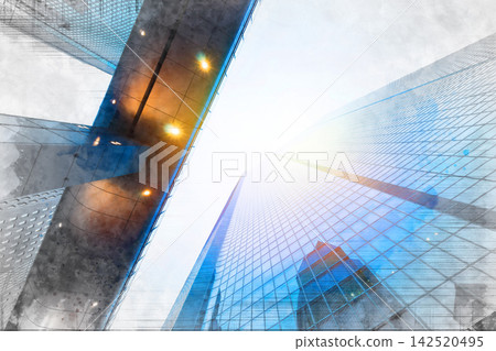Sketch to reality transformation concept of modern glass skyscraper facade in tokyo japan with copy space Sketch to reality transformation concept of modern glass skyscraper facade in tokyo japan with copy space 142520495