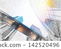Sketch to reality transformation concept of modern glass skyscraper facade in tokyo japan with copy space 142520496