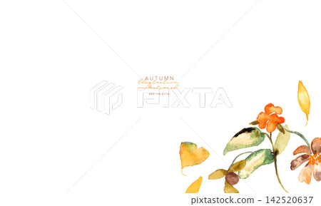 秋季水彩植物邊框和背景模板套裝 秋季水彩植物邊框和背景模板套裝 142520637
