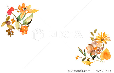 Autumn watercolor plant frame and background template set Autumn watercolor plant frame and background template set 142520643