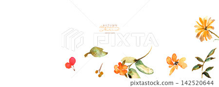 秋季水彩植物邊框和背景模板套裝 秋季水彩植物邊框和背景模板套裝 142520644