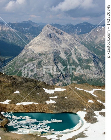 The beautiful glacial lake of Diavolezza and the majestic mountain scenery of the Alps (Switzerland) The beautiful glacial lake of Diavolezza and the majestic mountain scenery of the Alps (Switzerland) 142520848