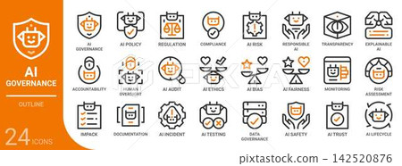 ai governance outline icon set,24 vector icons ai governance outline icon set,24 vector icons 142520876