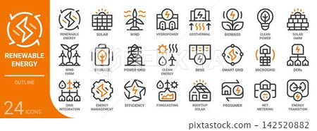 renewable energy outline icon set,24 vector icons renewable energy outline icon set,24 vector icons 142520882