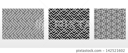 Geometric set of seamless black and gray patterns. Simple vector graphics Geometric set of seamless black and gray patterns. Simple vector graphics 142521602