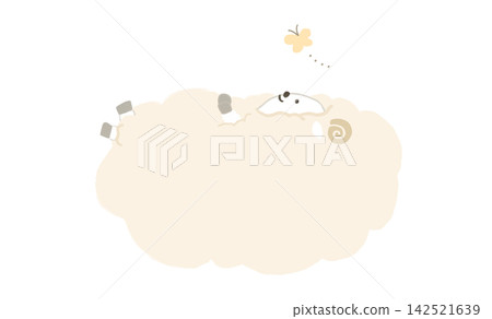 一隻綿羊的簡單插圖；一隻側躺的綿羊的向量圖。 142521639