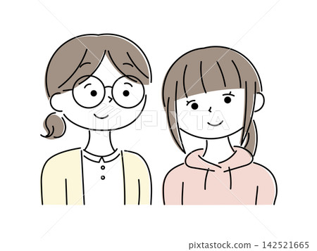 An illustration of a mother and daughter smiling and snuggling together. An illustration of a mother and daughter smiling and snuggling together. 142521665