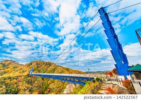 Ibaraki: Ryujin Suspension Bridge bathed in autumn colors. Ibaraki: Ryujin Suspension Bridge bathed in autumn colors. 142522567