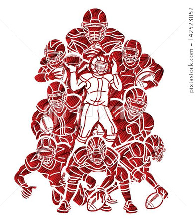 American Football Sport Group of Players Mix Action Cartoon Graphic Vector American Football Sport Group of Players Mix Action Cartoon Graphic Vector 142523052