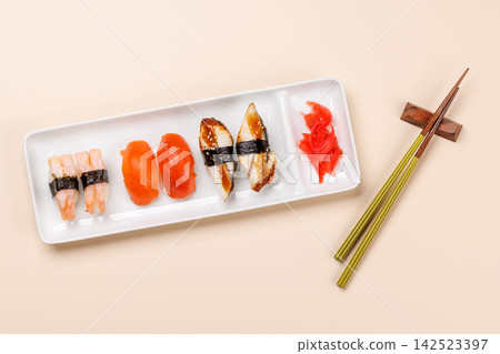 Sushi set on plate 142523397