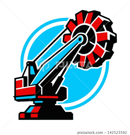 Giant bucket wheel excavator heavy mining machinery vector illustration for open pit mine surface extraction logo 142523592