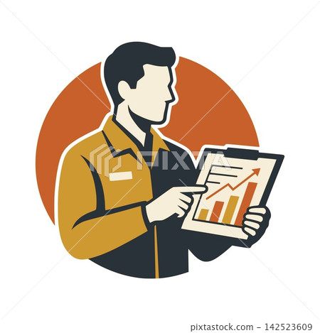 Logistics manager man holding digital tablet vector icon for supply chain and warehouse management logo template Logistics manager man holding digital tablet vector icon for supply chain and warehouse management logo template 142523609
