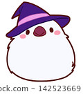 Illustration of a Java sparrow wearing a witch's hat (no background) 142523669