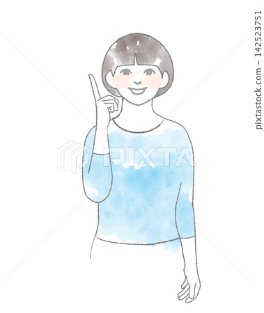 一幅描繪面帶微笑的女子指向前方的插圖。 142523751