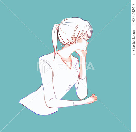 A woman thinking, line drawing A woman thinking, line drawing 142524240