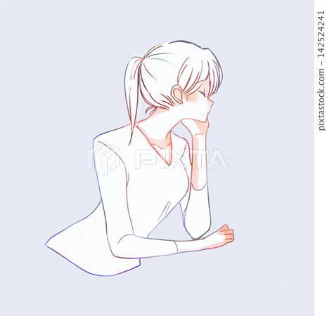 A woman thinking, line drawing A woman thinking, line drawing 142524241