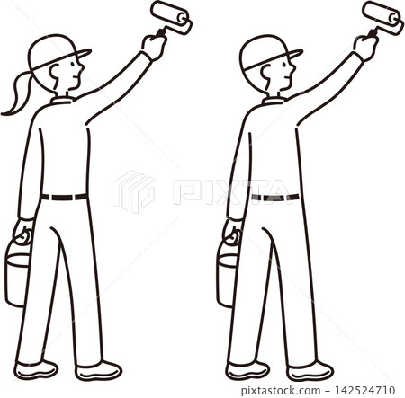 Line art set of a man and woman painting. Line art set of a man and woman painting. 142524710