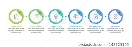 Six Step Horizontal Process Infographic Diagram with Circle Icons Six Step Horizontal Process Infographic Diagram with Circle Icons 142525103