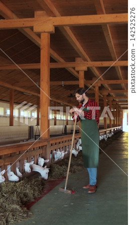 Vertical video. Young worker caring for goats. Organic farming concept. Vertical video. Young worker caring for goats. Organic farming concept. 142525276