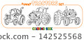Funny vector tractors with eyes. Coloring book set 142525568