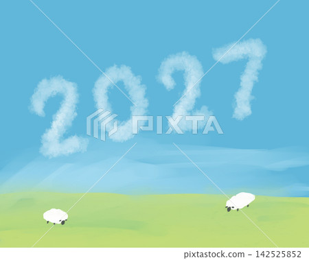 2027 年的景像是藍天中漂浮的雲朵和綿羊。 142525852