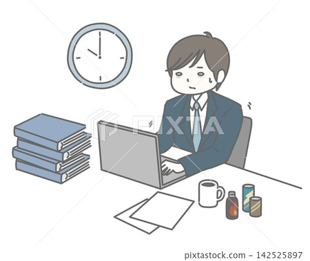 A tired man in a suit working overtime. A tired man in a suit working overtime. 142525897