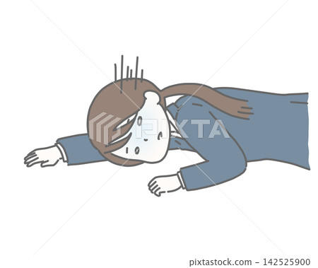 一名身穿西裝的女子筋疲力盡地倒在地上。 一名身穿西裝的女子筋疲力盡地倒在地上。 142525900