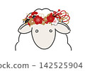 A sheep wearing a flower crown as a New Year's decoration. 142525904