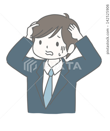 A man in a suit holding his head in frustration over a problem. A man in a suit holding his head in frustration over a problem. 142525906