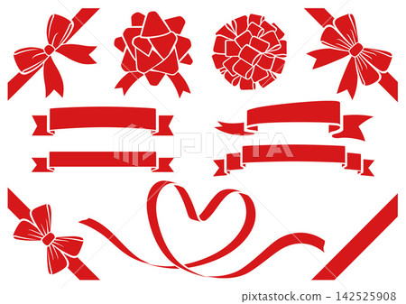 A set of flat illustration materials featuring a red ribbon. A set of flat illustration materials featuring a red ribbon. 142525908