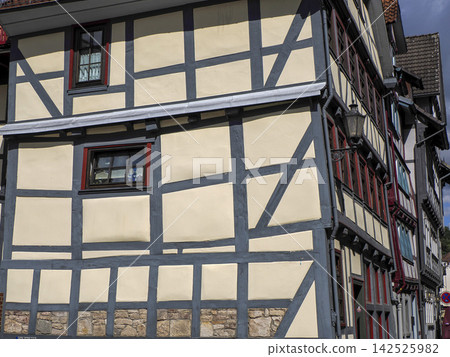 detail of half timbered medieval houses in hann munden historical village Germany detail of half timbered medieval houses in hann munden historical village Germany 142525982