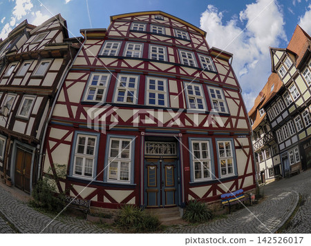 half timbered medieval houses in hann munden historical village Germany 142526017