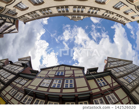half timbered medieval houses in hann munden historical village Germany half timbered medieval houses in hann munden historical village Germany 142526020