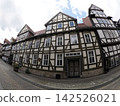 half timbered medieval houses in hann munden historical village Germany 142526021