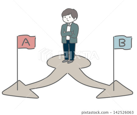 一個人站在十字路口,面臨兩個選擇。 一個人站在十字路口,面臨兩個選擇。 142526063