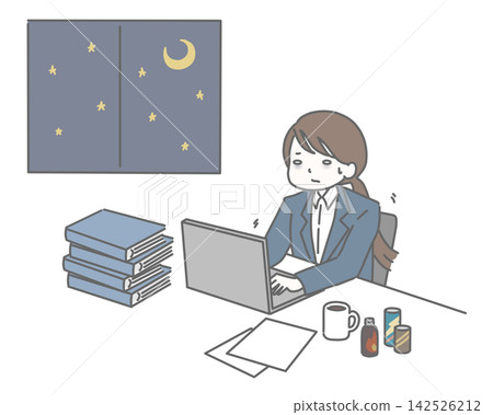 一位身穿西裝的疲憊女子深夜還在電腦前工作。 一位身穿西裝的疲憊女子深夜還在電腦前工作。 142526212