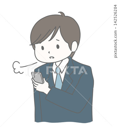 A man in a suit sighs while looking at his smartphone. A man in a suit sighs while looking at his smartphone. 142526284