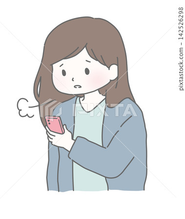 A woman sighs while looking at her smartphone. A woman sighs while looking at her smartphone. 142526298
