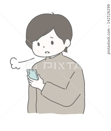 一名男子看著自己的智慧型手機嘆了口氣。 一名男子看著自己的智慧型手機嘆了口氣。 142526299