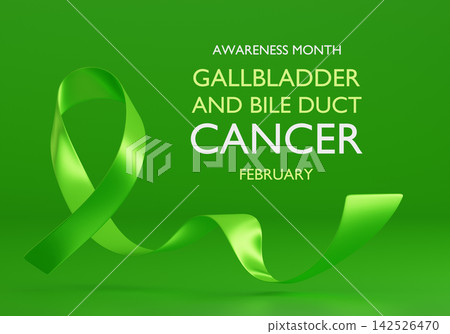 Green Ribbon. Gallbladder and Bile Duct Cancer Awareness Month. Horizontal Web Banner, Design template for posters, banners and social networks, infographic. 3d render Green Ribbon. Gallbladder and Bile Duct Cancer Awareness Month. Horizontal Web Banner, Design template for posters, banners and social networks, infographic. 3d render 142526470