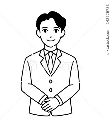 Illustration of a man in a suit bowing with his hands clasped (monochrome 1) Illustration of a man in a suit bowing with his hands clasped (monochrome 1) 142526728